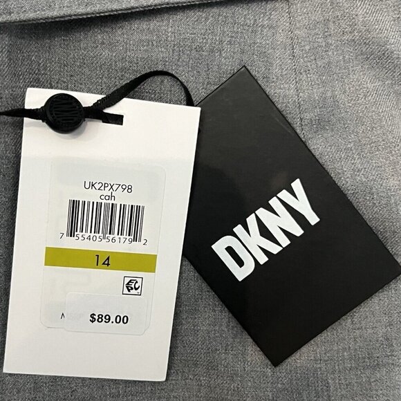 DKNY Women’s Pleated Belted Pants Trousers Ankle Size 14 Grey Career Preppy - Picture 10 of 11